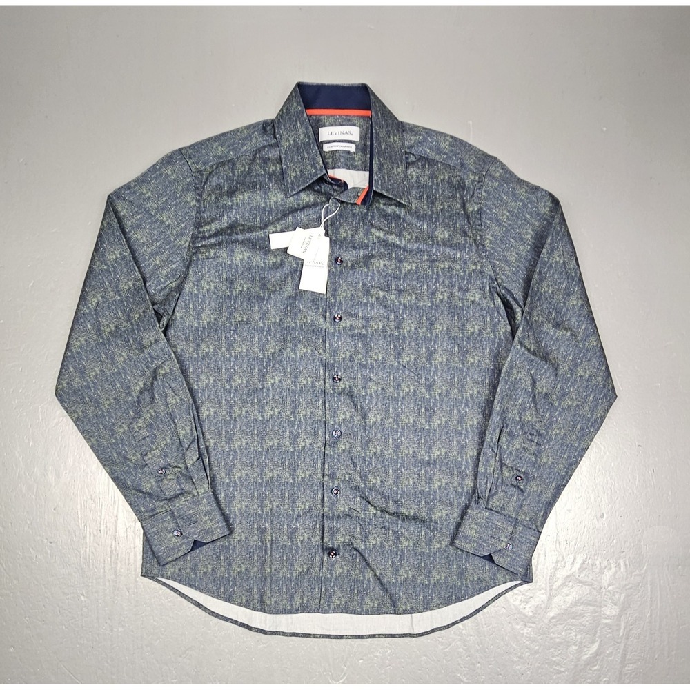 LEVINAS‎ Button Up Shirt Mens Large (16-16.5/35-36) Contemporary Fit Green Mist